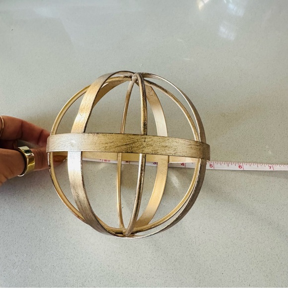 NEW POTTERY BARN White Cream Tan Wood Decor Low Bowl Knot Beads Chain Sphere - Picture 9 of 16